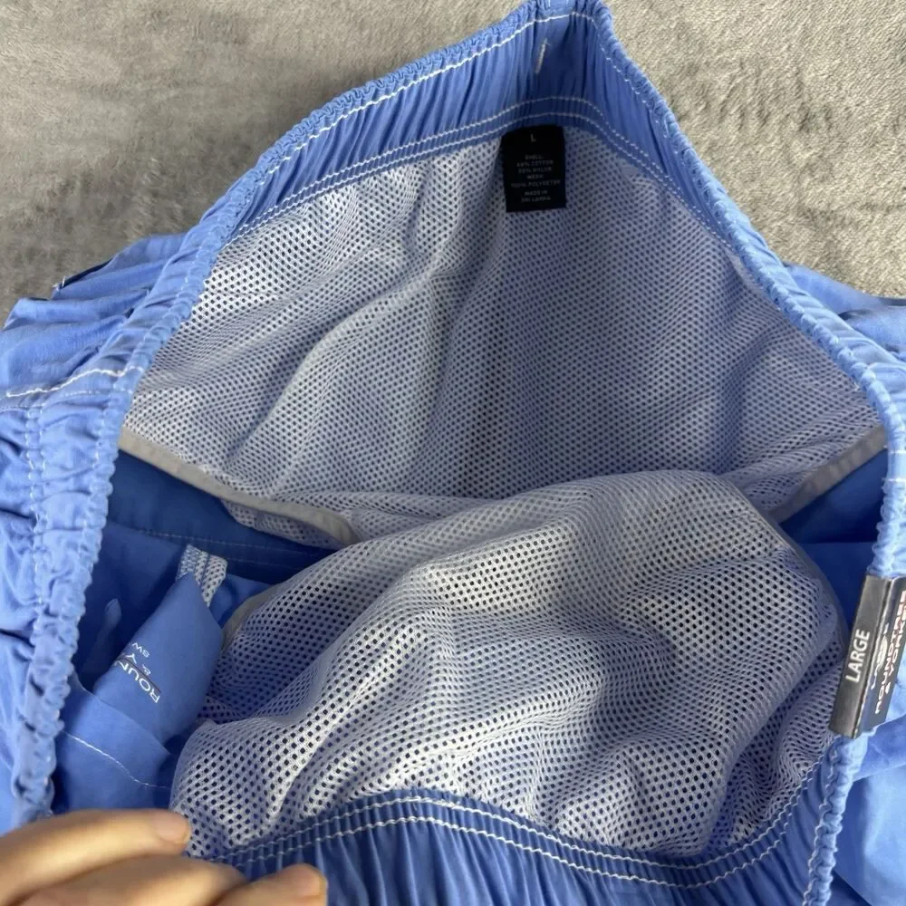 ROUNDTREEE & YORKE Swim Trunk L  Sea Blue Solid Board Shorts Lined‎ Pockets New